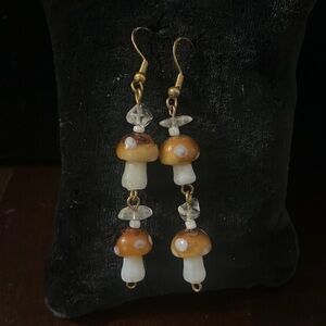 Glass Mushroom Long Drop Earrings